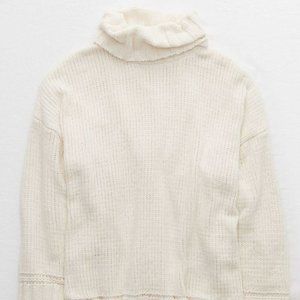 Aerie Oversized Chenille Turtle Neck Sweater Cream
